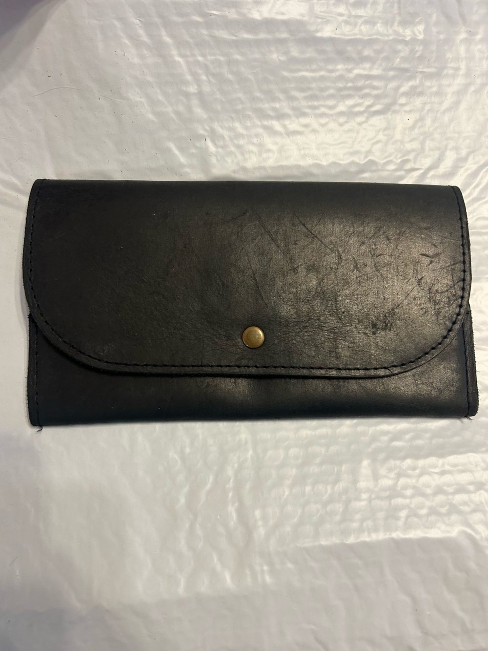 ABLE Black Leather Snap Wallet Clutch | Minimalist Genuine Leather Organizer